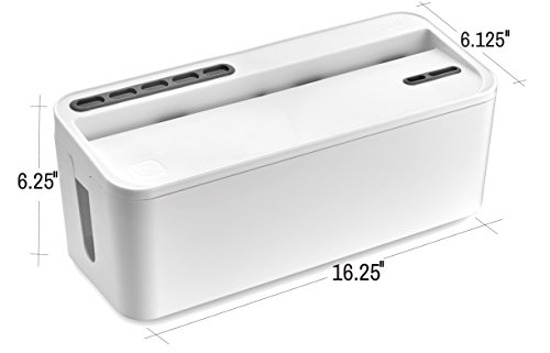Bins & Things Cable Management Box and Power Strip Organizer | Large - White | Entertainment Center, USB, Computer, Charging Cords | Home and Office Organization | Compact, Discrete Safety