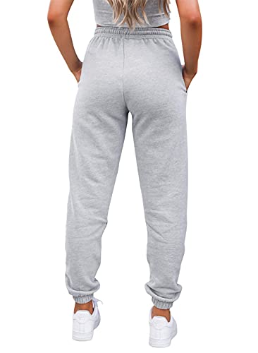 AROGONE Womens Comfy Drawstring High Waist Sweatpants Baggy Loose Cotton Joggers Athletic Pants with Pockets Grey Small