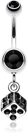Single Dice Sparkle Belly Ring (Black)