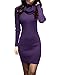 v28 Sweater Dress for Women Ribbed Knit Fitted midi Sexy Fall Winter Bodycon Cowl Neck Dresses (S,Purple)