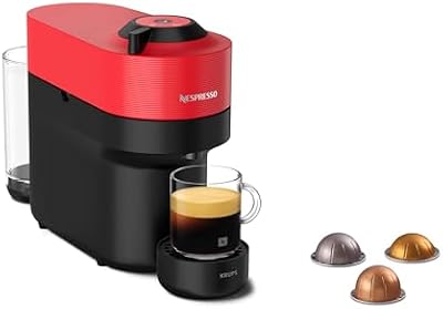 Krups nespresso vertuo pop xn9205 - cafeteira cápsula, máquina de café expresso, 4 tamanhos de xícara, tecnologia centrifusion, 35% plástico reciclado, vermelho picante