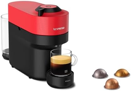 Krups nespresso vertuo pop xn9205 - cafeteira cápsula, máquina de café expresso, 4 tamanhos de xícara, tecnologia centrifusion, 35% plástico reciclado, vermelho picante