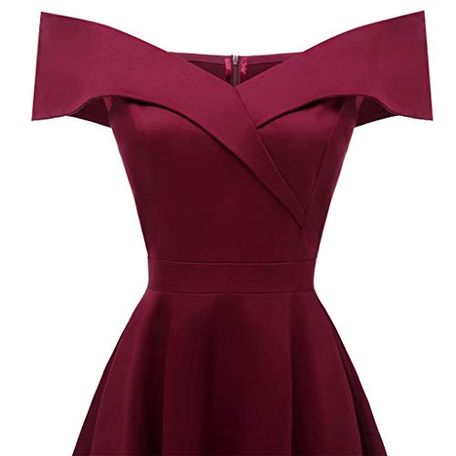 kaifongfu Off Shoulder Women Dress Chiffon Prom Bridesmsid Dress for Evening Party(Wine Red,M) - Thumbnail 3