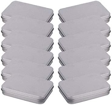 Metal Tin Box 12pcs Silver Metal Rectangular Empty Hinged Tins Box Containers with Lid Portable Storage Tin for Tobacco Candies Survival kit Small Gadgets Mints Craft and More (A)