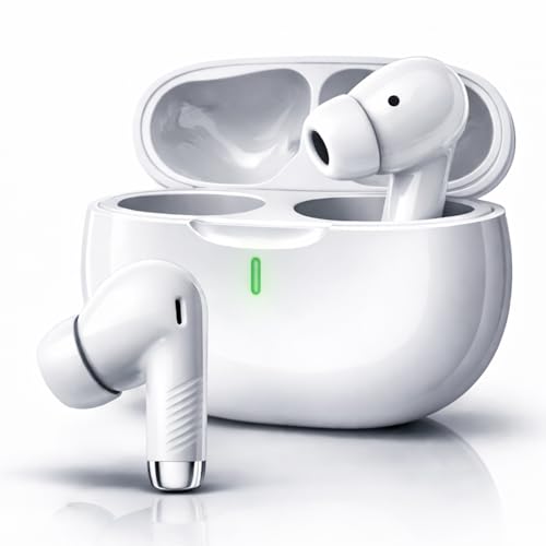 Fone de Ouvido Bluetooth 5.4 TWS Branco Sem Fio com Microfone, Controle Touch, Intra Auricular com Redução de Ruído, Estojo USB-C, Até 16h, Android e iPhone