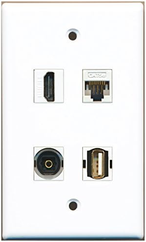 RiteAV - 1 Port HDMI 1 Port USB A-A 1 Port Toslink 1 Port Cat5e Ethernet White Wall Plate