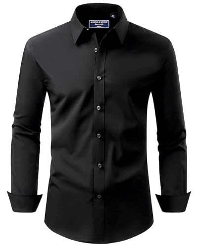 Alimens & Gentle Men's Dress Shirt Regular Fit Stretch Stain Shield Long Sleeve Solid Business Wedding Button Down Shirts