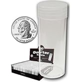 COIN STORAGE TUBES, clear plastic w/ screw on tops for Quarters (Qty of 25 tubes)