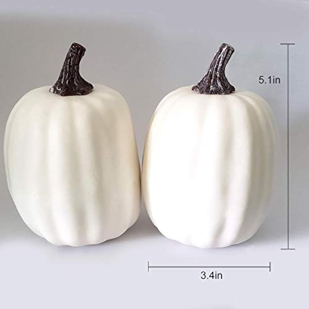 WsCrafts 12Pcs Assorted Sizes White Artificial Pumpkins For Halloween