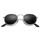 Small Round Vintage Mirror Lenses UV Protection Unisex Sunglasses by HMIAO (Silver Frame, Black)