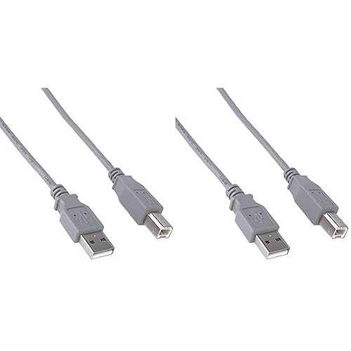 PremiumCord High Speed Câble USB 2.0 A-B M/M, Fiche USB A vers Fiche USB B, Câble de Connexion USB pour Scanner etc., Double Blindage, AWG28, Couleur Gris, Longueur 5 m (Lot de 2)