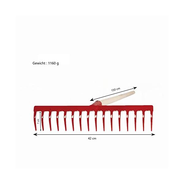 SHW-FIRE | 16-Zinken Gartenrechen mit 42 cm Rechenbreite â robuster Stahlrechen mit 150 cm Espenholzstiel, ideal zum Einebnen, AufrÃ¤umen & SÃ¤en im Garten | Made in Germany – Bild 7