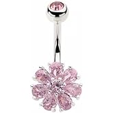 Pierced Owl 14GA 316L Stainless Steel Prong Set CZ Crystal Flower Belly Button Ring