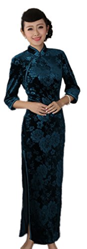 AvaCostume Women's Pleuche Chinese Retro Jacquard Qipao Maxi Dress