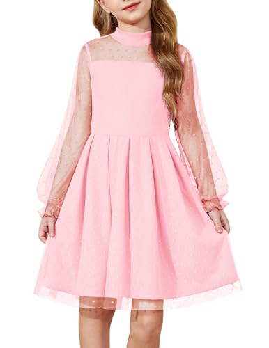 Arshiner Party Dresses for Girls Fall Long Sleeve Dress Light Pink Size 7-8 at Amazon