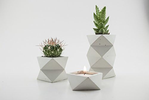 White Geometric Suite - Two Concrete Planters &amp; One Candle Holder