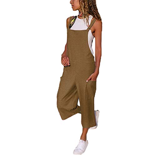 Toimothcn Women's Casual Jumpsuits Overalls Baggy Bib Pants Plus Size Wide Leg Rompers(Brown,M) - Thumbnail 6