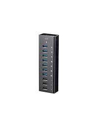 Monoprice 7 puertos USB 3.0 Hub, aluminio resistente, Plug and Play con 3 puertos de carga, adaptador de CA