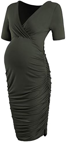 CareGabi Women’s Maternity Bodycon Dress Stretch Side Ruching Breastfeeding Dress