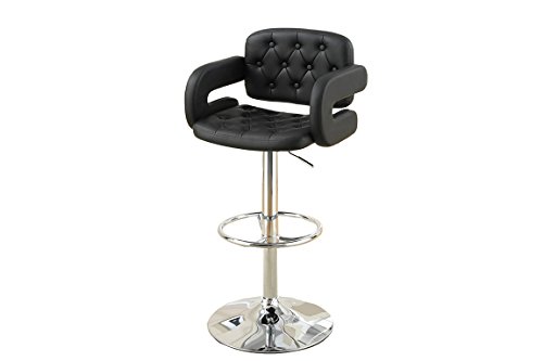 Poundex PU Tufted Back and Seat Barstool Set, Black