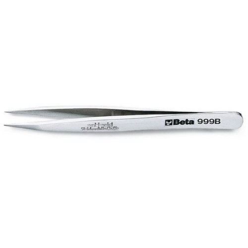 Beta 9990017 Model 999 B Strong Straight End Spring Tweezer, Acid and Magnetic Resistant, Made from Stainless Steel, Semi-Bright Finish, 120 mm Size