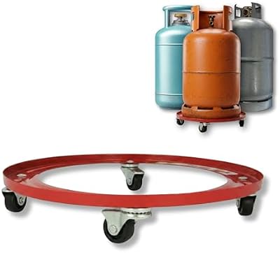 - Soporte para Bombonas de Butano - Carro de Transporte con 4 Ruedas Giratorias - Diámetro Ø31cm - Carga Máxima 30kg - Soporte para Bidones y Macetas - Color Naranja - Acero Aleado