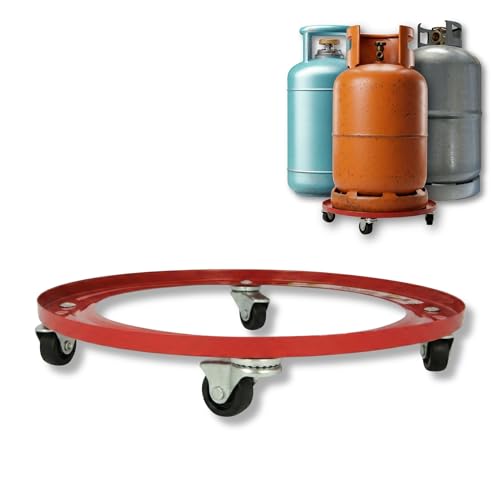 - Soporte para Bombonas de Butano - Carro de Transporte con 4 Ruedas Giratorias - Diámetro Ø31cm - Carga Máxima 30kg - Soporte para Bidones y Macetas - Color Naranja - Acero Aleado