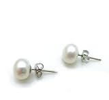 Real Genuine Fresh Water Pearl Silvery Earrings Stud Birthday Xmas Wedding Party