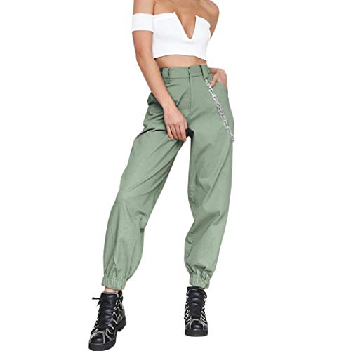 Harem Baggy Pants for Women,Teens Girls Casual Hip Hop Dance Jogging Sweat Pants Slacks Trousers with Pocket Chain (S, Green)