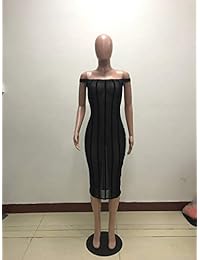 ECHOINE Vestido de fiesta de malla transparente a rayas para mujer