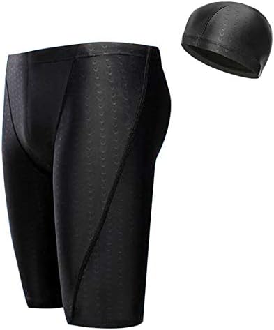 Quick Dry Swim Jammers for Men, Shark Grain Men Swim Trunks Swimsuit Bathing Suits with Swim Cap Gift