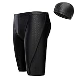 Quick Dry Swim Jammers for Men, Shark Grain Men Swim Trunks Swimsuit Bathing Suits with Swim Cap Gift