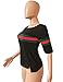 Women's Casual Ribbed Ribbon Stripe Patchwork Half Sleeve T-Shirt Tops Black XXL