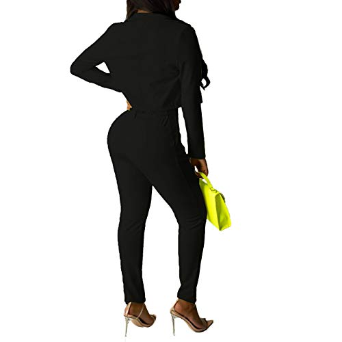 Women's Blazer Suits Long Sleeve Blazers with Long Pants Suiting Blazers Jacket Uniform 2-Black Small