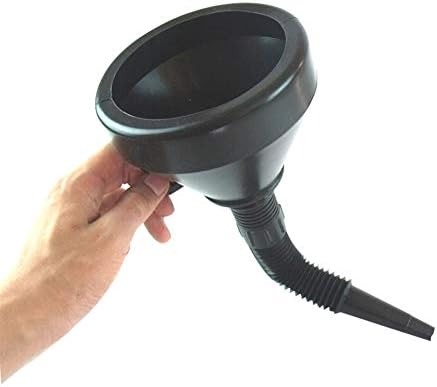 Wide Mouth Fuel Funnel with Handle,Plastic Automotive Funnels, Long Flexible Spout Extension, Removable Mesh Screen Filter for Water, Gasoline,Transmission, Engine Oil(Black)