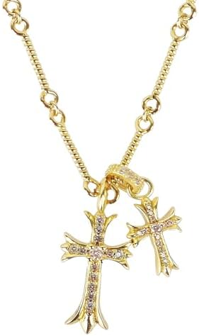 HUARJO Double Cross Vintage CZ Diamond Cross Long Pendant Necklace