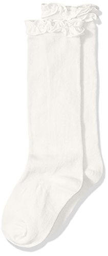 Jefferies Socks girls Ruffle Knee High Socks, Ivory, X-Small US