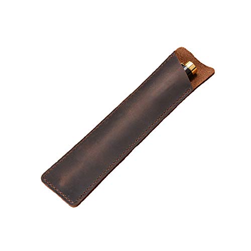 Shuxy Crazy Horse Leather Pen Case Holder Handmade Fountain Pen Pouch Protective Sleeve Cover for Ballpoint Pen, Stylus Touch Pen â€“ Brown