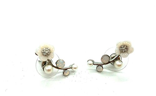 Fashion Woman Dangle Shell Pearl Flower Wrap Pin Sweep up Ear Cuffs Climber Clip Earrings