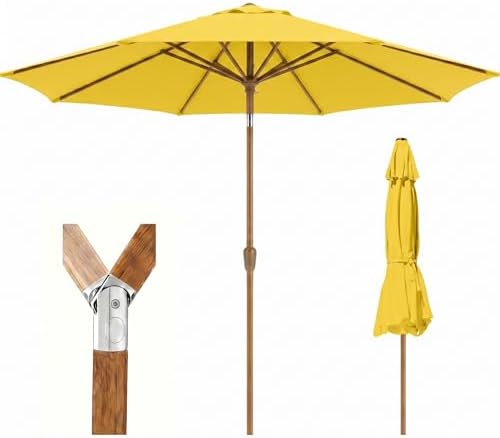 canvas market patio umbrella 9-ft Gianna 9FT Outdoor Patio Umbrella Market Table Polyester Fabric Canopy with Push Button Tilt & Crank Iron Frame 8 Ribs UV Protection Waterproof