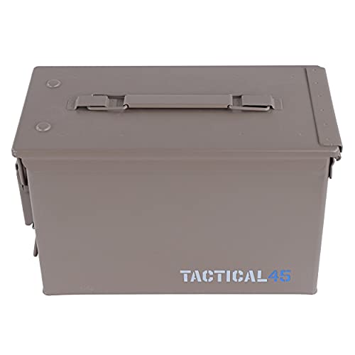 Tactical45 .50 Cal Ammo Can - Tan Steel Military Storage Box With Flip Lid