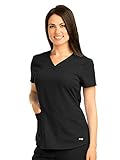 Grey's Anatomy Women's Two Pocket V-Neck Scrub Top with Shirring Back, Black, 2X-Large