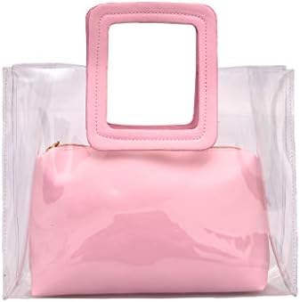 Women Transparent Bags Wild Cute Bags Candy Color Handbags Clear Purse Waterproof Bags (Pink)