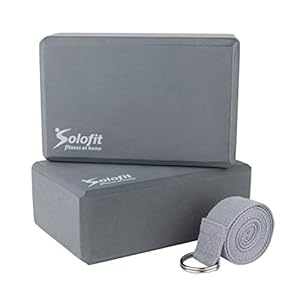 Solofit Yoga Blocks (2) with 8ft Yoga Strap – High Density EVA Foam Blocks for Stretching, Balance, Pilates, Dancers, Flexibility – Improve Strength, Aid Flexibility & Support Deepen Poses