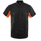 Biker Clothing Co. Mens Mdm11676 Men’s Black and Orange Short Sleeve Mechanic Shirt