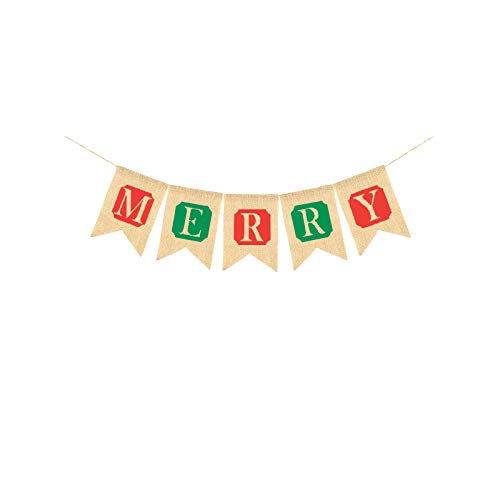 Merry Christmas Burlap Banners Garlands for Fireplace Christmas Tree for Xmas Decoration Party Indoor Outdoor Family Photo Props