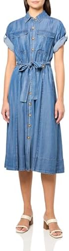 ellen tracy denim dress Sleeveless Scalloped Button Front Denim Minidress