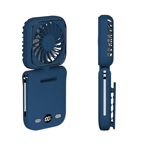 onovatpol Mini Portable Handheld Clip On Rechargeable Personal Hand Fan with LED Display, Pocket Battery Operated 100 Speed Adjustable Small Fan for Travel/Outdoor/Concerts/Lash/Makeup/Gift(dark blue)