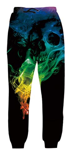 Belovecol Teens Boys Girls Running Sweatpants Skull 3D Print Graphic Colorful Smoke Jogging Pants Long Trousers Casual Black S