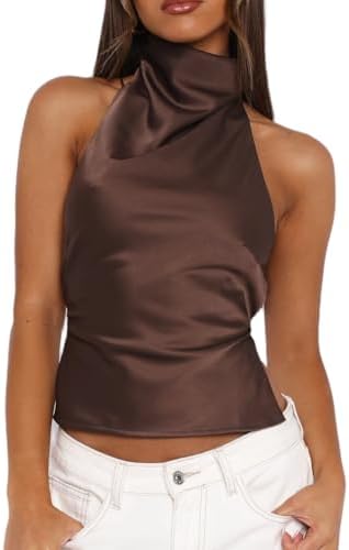 SOLY HUX Women's Ruffle Halter Neck Camisole Sleeveless Open Back